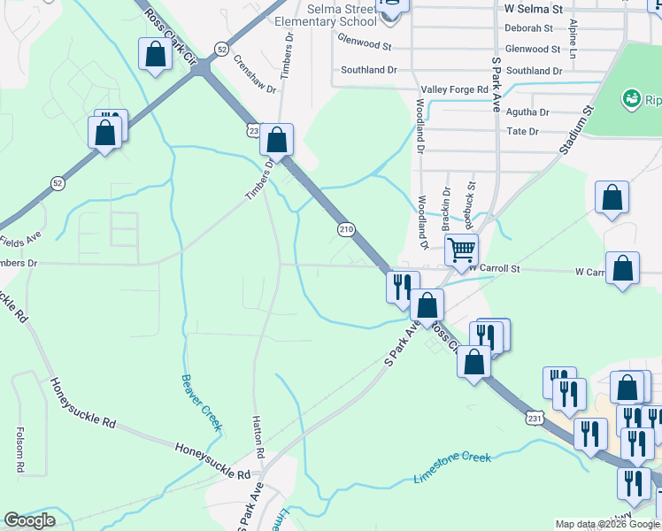 map of restaurants, bars, coffee shops, grocery stores, and more near 1296 West Carroll Street in Dothan