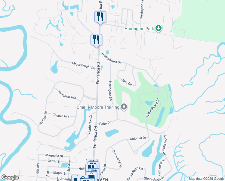 map of restaurants, bars, coffee shops, grocery stores, and more near 122 Harrogate Road in St. Simons Island