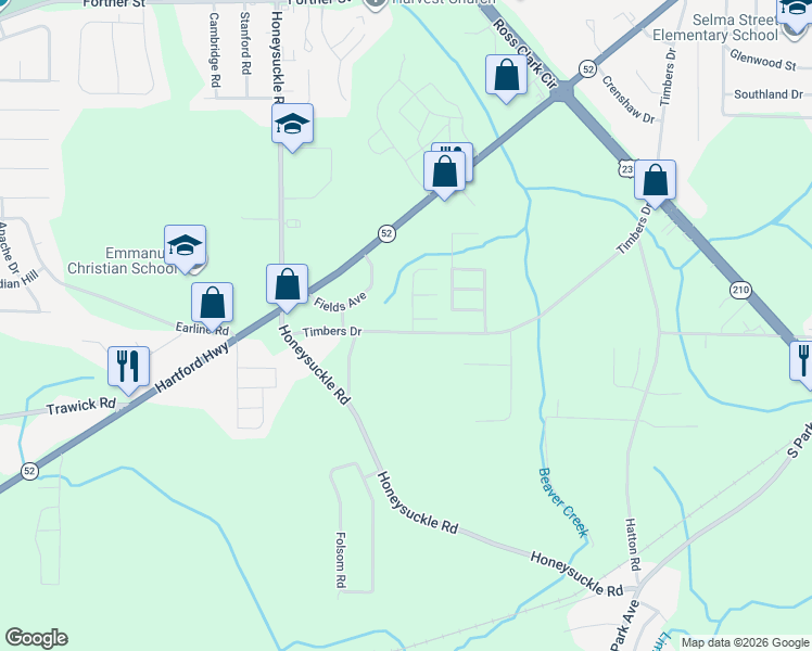 map of restaurants, bars, coffee shops, grocery stores, and more near 103 Danny Lane in Dothan