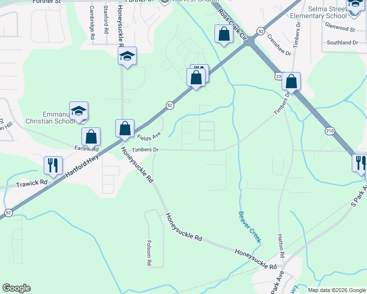 map of restaurants, bars, coffee shops, grocery stores, and more near 103 Danny Lane in Dothan