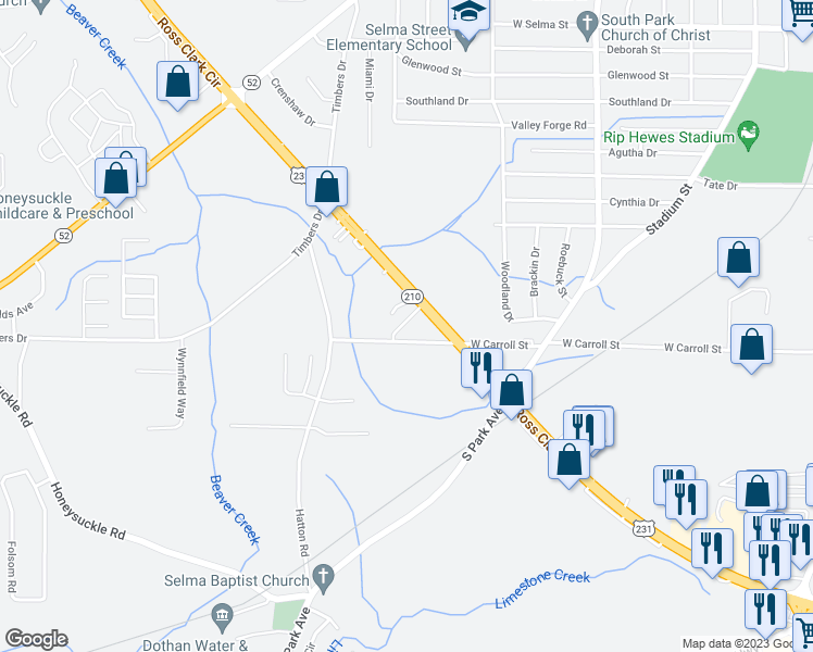 map of restaurants, bars, coffee shops, grocery stores, and more near 2525 Ross Clark Circle in Dothan