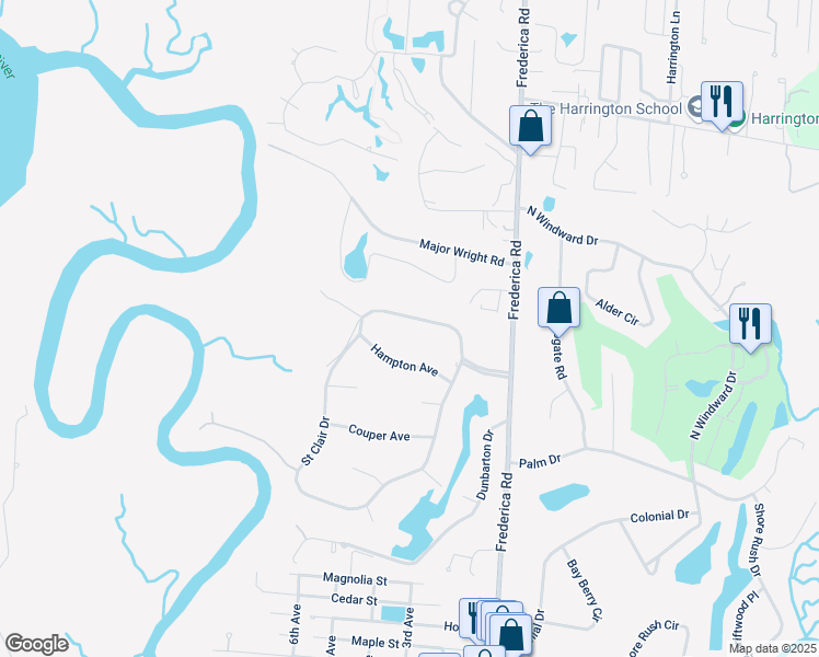 map of restaurants, bars, coffee shops, grocery stores, and more near 115 Saint Clair Drive in St. Simons Island