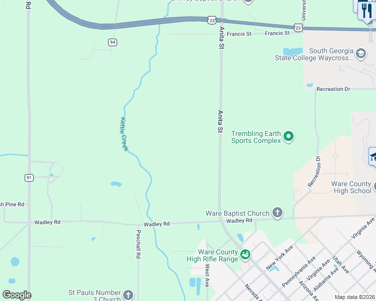 map of restaurants, bars, coffee shops, grocery stores, and more near in Waycross