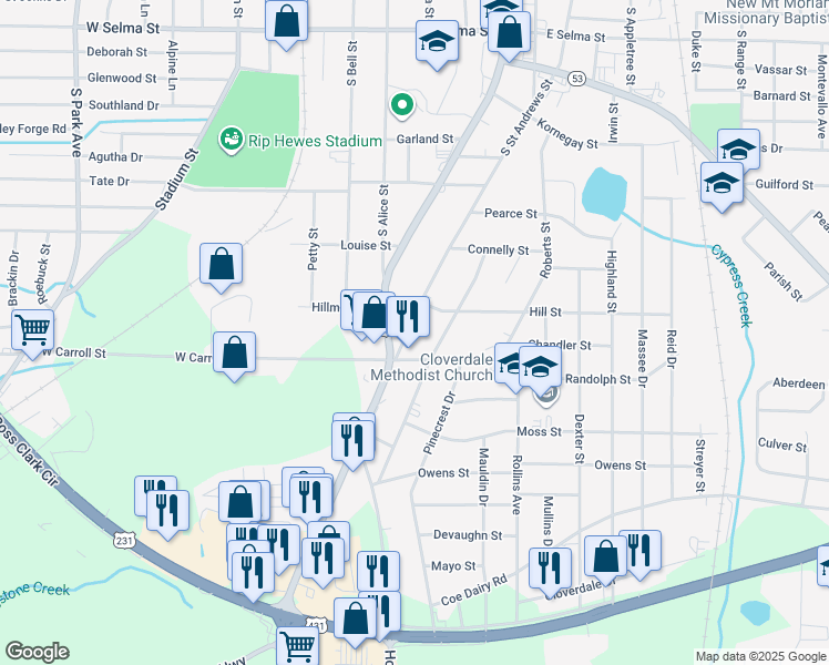 map of restaurants, bars, coffee shops, grocery stores, and more near 1843 South Saint Andrews Street in Dothan