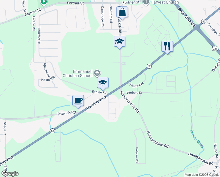map of restaurants, bars, coffee shops, grocery stores, and more near 602-686 Earline Rd in Dothan