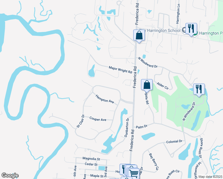 map of restaurants, bars, coffee shops, grocery stores, and more near 115 Saint Clair Drive in St. Simons Island