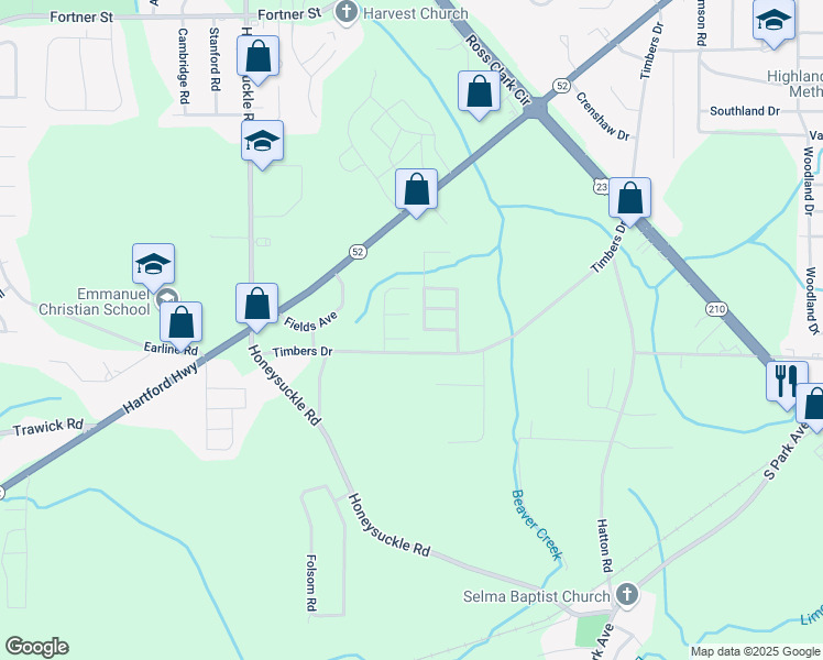 map of restaurants, bars, coffee shops, grocery stores, and more near 103 Danny Lane in Dothan