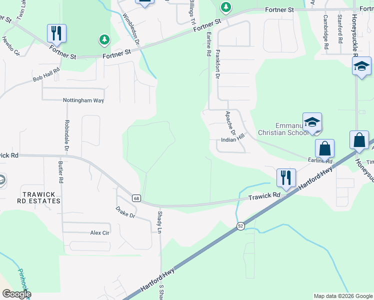 map of restaurants, bars, coffee shops, grocery stores, and more near 5 Harrington Lane in Dothan