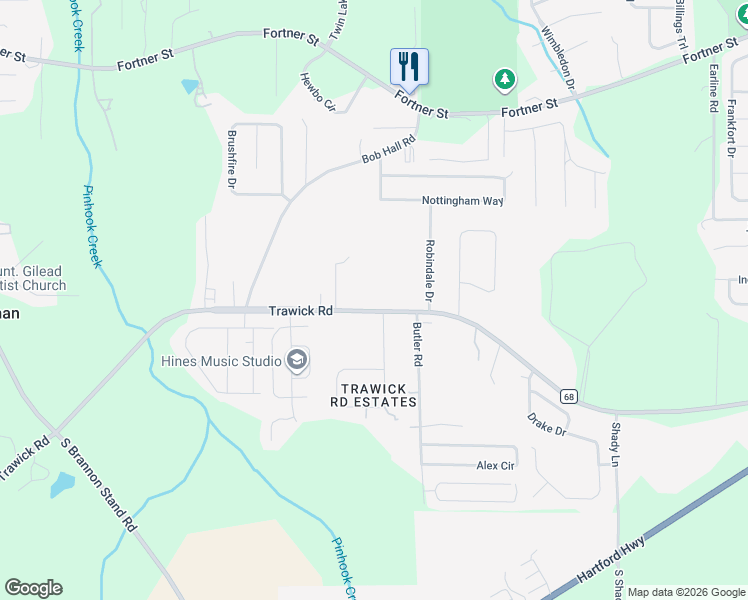 map of restaurants, bars, coffee shops, grocery stores, and more near 1624 Trawick Road in Dothan