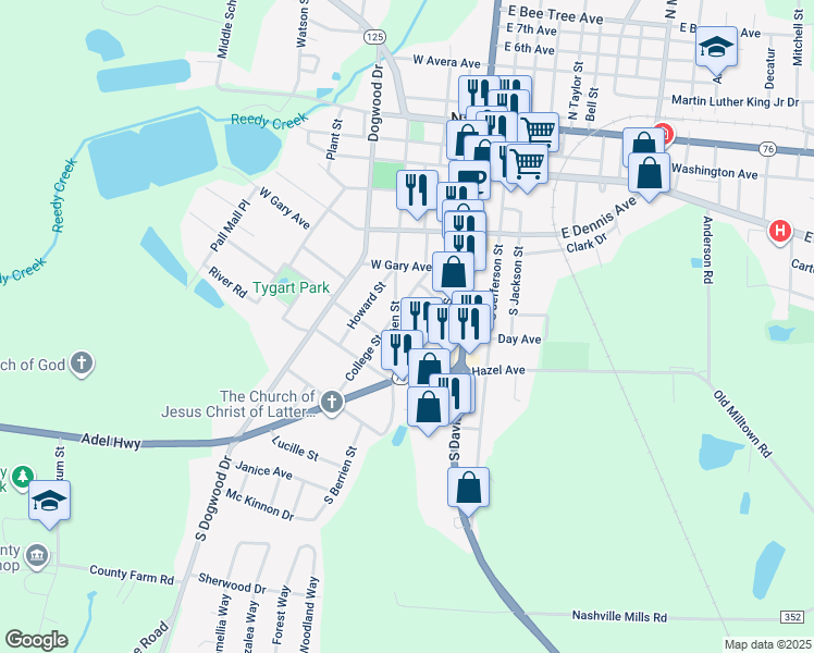 map of restaurants, bars, coffee shops, grocery stores, and more near 615 College Street in Nashville
