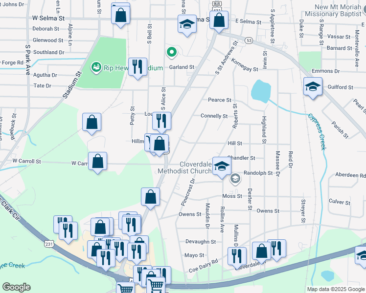 map of restaurants, bars, coffee shops, grocery stores, and more near 1843 S St Andrews St in Dothan