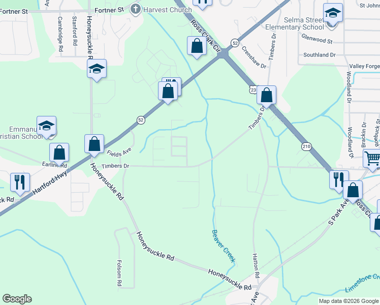 map of restaurants, bars, coffee shops, grocery stores, and more near 104 Gwinnett Place in Dothan