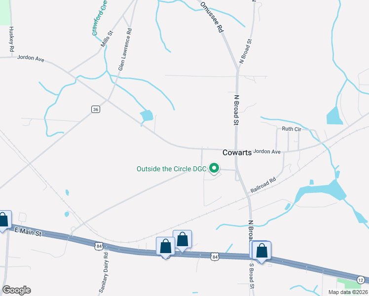 map of restaurants, bars, coffee shops, grocery stores, and more near Jordon Ave in Cowarts