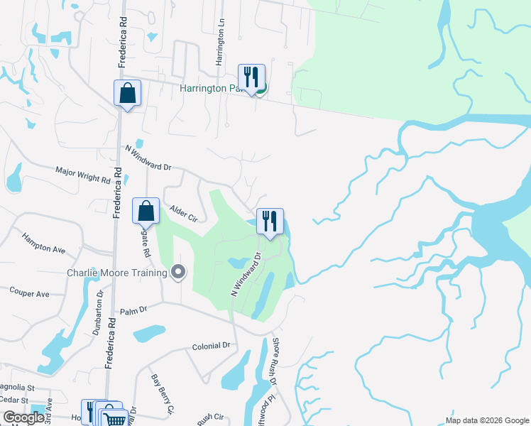 map of restaurants, bars, coffee shops, grocery stores, and more near 461 North Windward Drive in St. Simons Island