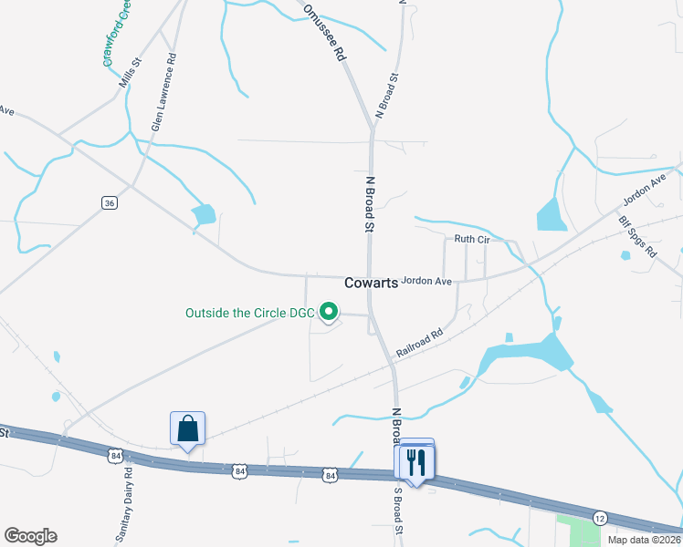 map of restaurants, bars, coffee shops, grocery stores, and more near 2786 Jordon Avenue in Cowarts