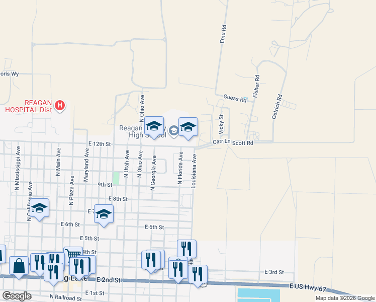 map of restaurants, bars, coffee shops, grocery stores, and more near 1111 East 12th Street in Big Lake
