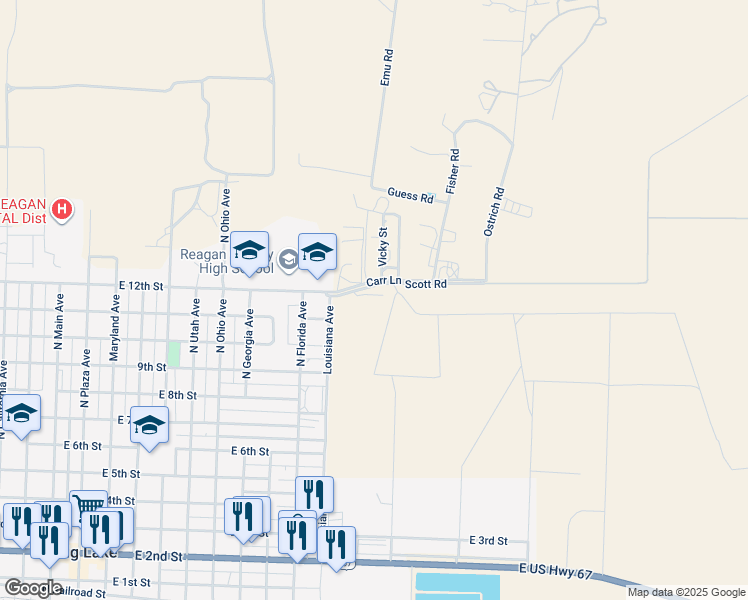 map of restaurants, bars, coffee shops, grocery stores, and more near Carr Lane in Big Lake