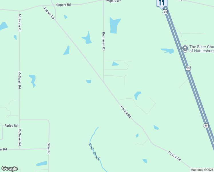 map of restaurants, bars, coffee shops, grocery stores, and more near 302 Patrick Road in Hattiesburg