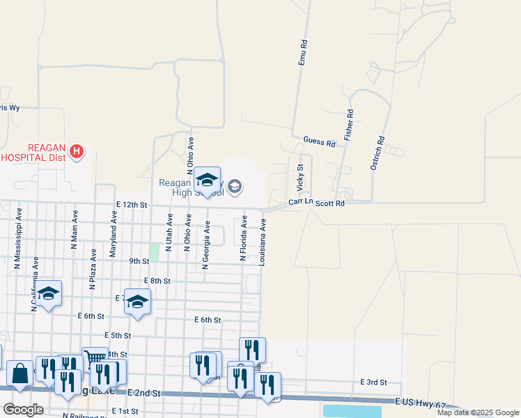 map of restaurants, bars, coffee shops, grocery stores, and more near Carr Lane in Big Lake