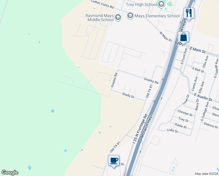 map of restaurants, bars, coffee shops, grocery stores, and more near 819 Goates Road in Troy