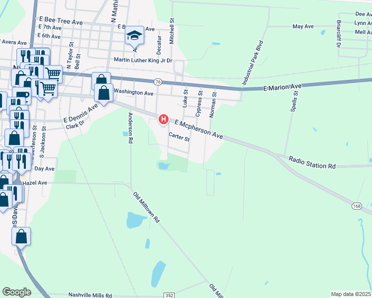 map of restaurants, bars, coffee shops, grocery stores, and more near 1228 Poplar Street in Nashville