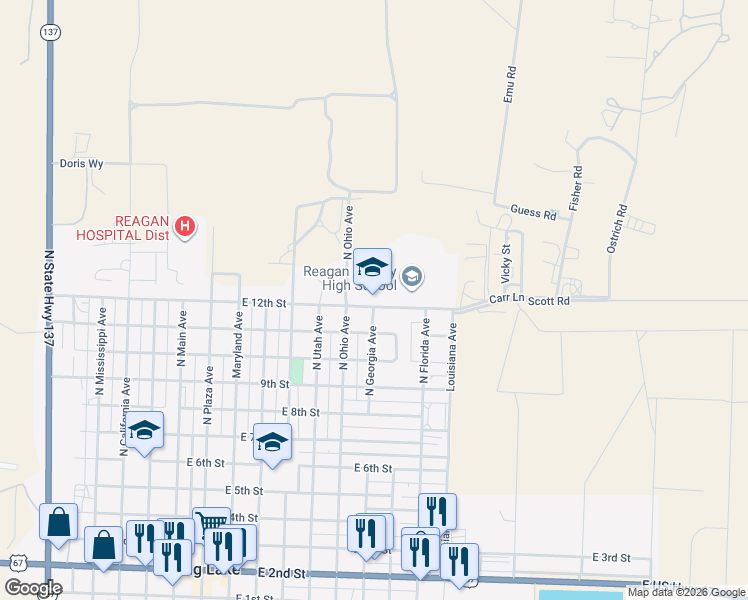 map of restaurants, bars, coffee shops, grocery stores, and more near 1111 East 12th Street in Big Lake