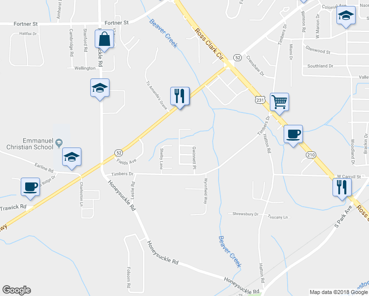 map of restaurants, bars, coffee shops, grocery stores, and more near 319 Gwinnett Place in Dothan