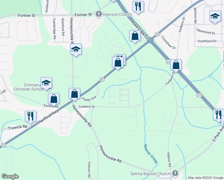 map of restaurants, bars, coffee shops, grocery stores, and more near 314 Shelby Lane in Dothan