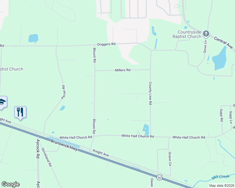 map of restaurants, bars, coffee shops, grocery stores, and more near 4472 Chancey Road in Waycross