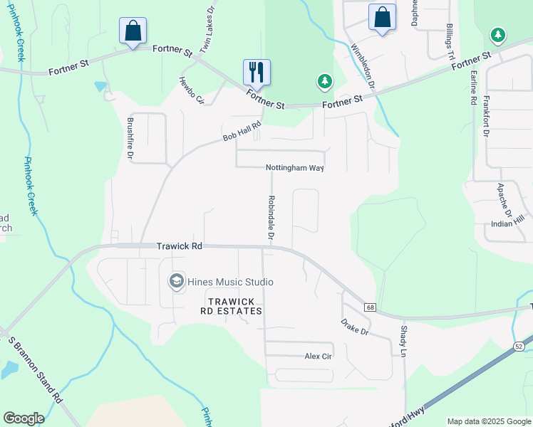 map of restaurants, bars, coffee shops, grocery stores, and more near 2622 Robindale Dr in Dothan