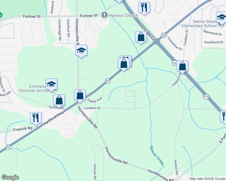 map of restaurants, bars, coffee shops, grocery stores, and more near 314 Shelby Lane in Dothan