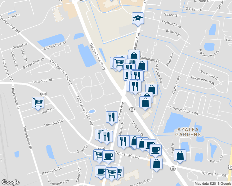 map of restaurants, bars, coffee shops, grocery stores, and more near 520 Ashbrook Drive in Brunswick