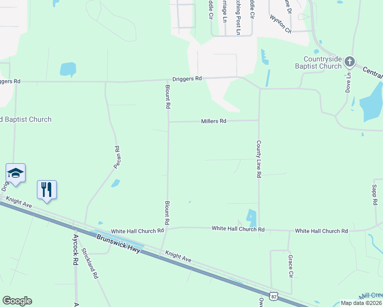 map of restaurants, bars, coffee shops, grocery stores, and more near 4472 Chancey Road in Waycross