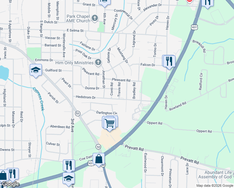 map of restaurants, bars, coffee shops, grocery stores, and more near 300-398 Hedstrom Drive in Dothan