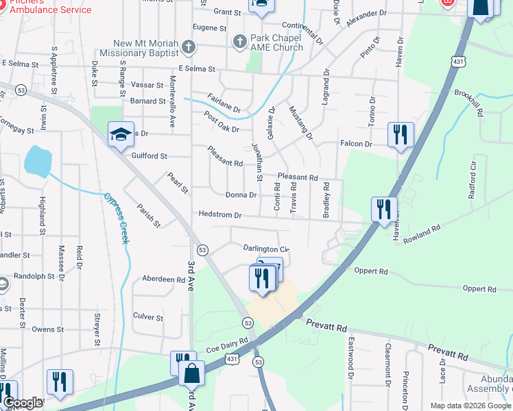 map of restaurants, bars, coffee shops, grocery stores, and more near 102-198 Hedstrom Drive in Dothan