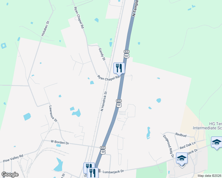 map of restaurants, bars, coffee shops, grocery stores, and more near 1218 North Hendrick Avenue in Diboll