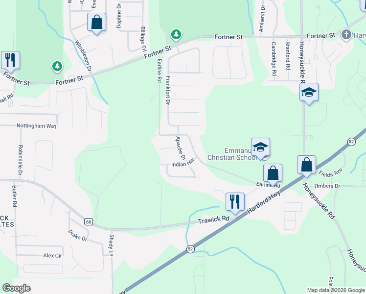 map of restaurants, bars, coffee shops, grocery stores, and more near 3701 Apache Drive in Dothan
