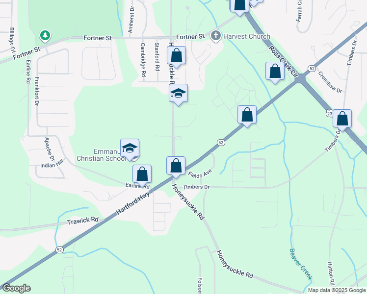 map of restaurants, bars, coffee shops, grocery stores, and more near 1801 Honeysuckle Road in Dothan