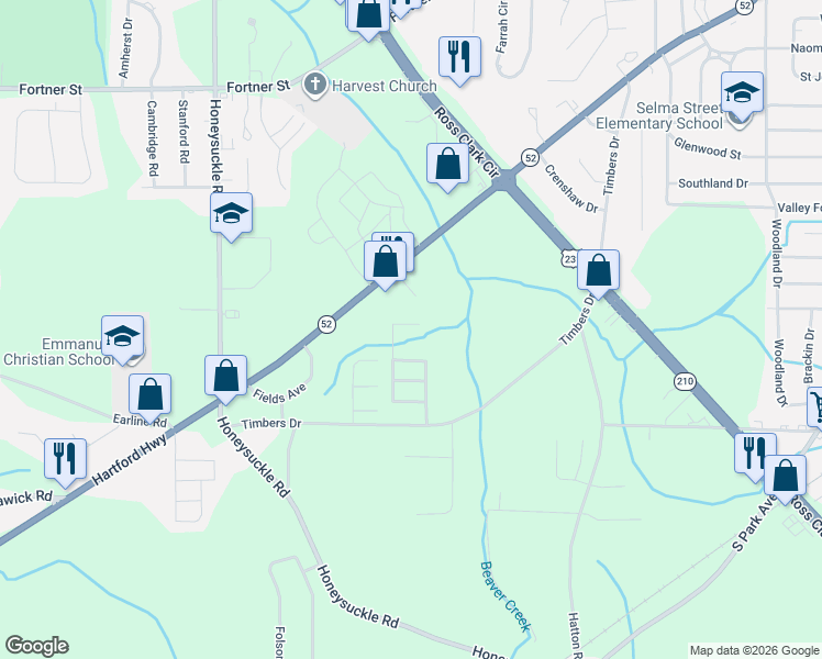 map of restaurants, bars, coffee shops, grocery stores, and more near 321 Camberly Court in Dothan