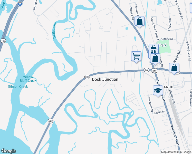 map of restaurants, bars, coffee shops, grocery stores, and more near 147 Picket Run in Brunswick