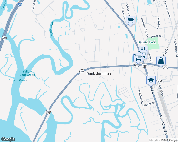map of restaurants, bars, coffee shops, grocery stores, and more near 147 Picket Run in Brunswick