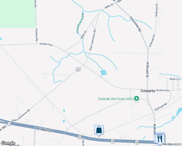 map of restaurants, bars, coffee shops, grocery stores, and more near Jordon Ave in Cowarts