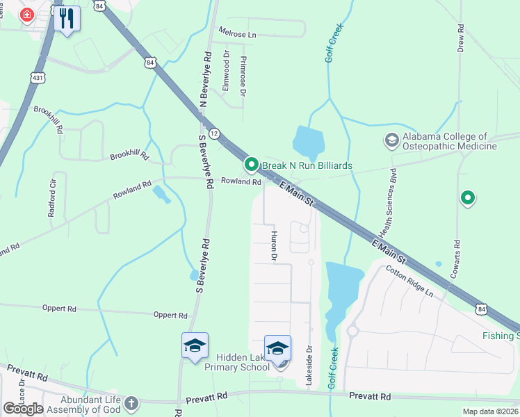 map of restaurants, bars, coffee shops, grocery stores, and more near Saint Lawrence Drive in Dothan