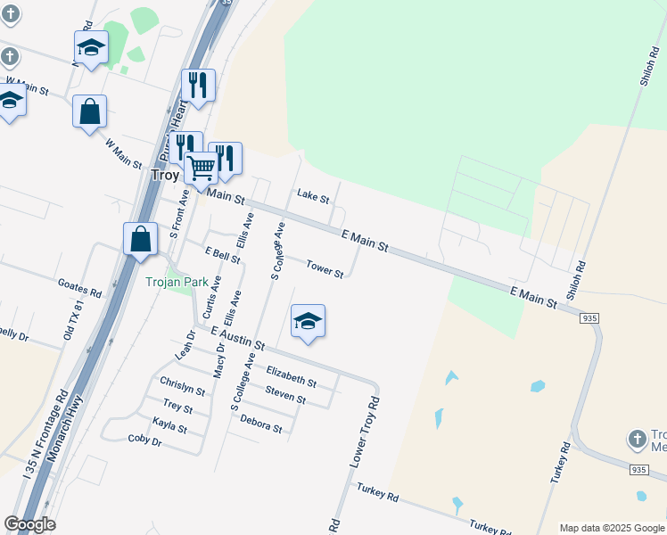 map of restaurants, bars, coffee shops, grocery stores, and more near 716 Tower Street in Troy