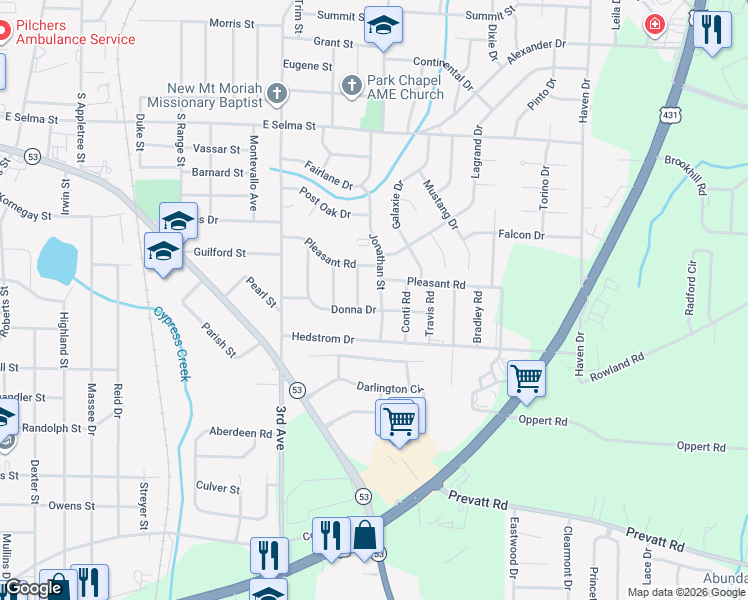 map of restaurants, bars, coffee shops, grocery stores, and more near 1210 Jonathan Street in Dothan