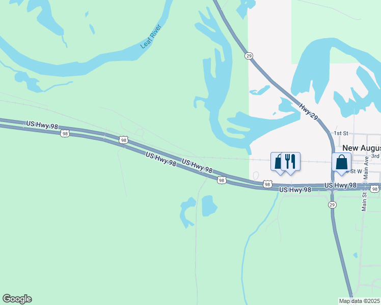 map of restaurants, bars, coffee shops, grocery stores, and more near Old Highway 24 in New Augusta