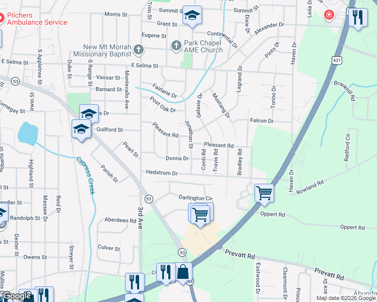 map of restaurants, bars, coffee shops, grocery stores, and more near 1210 Jonathan Street in Dothan
