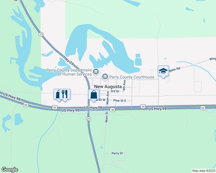 map of restaurants, bars, coffee shops, grocery stores, and more near in New Augusta