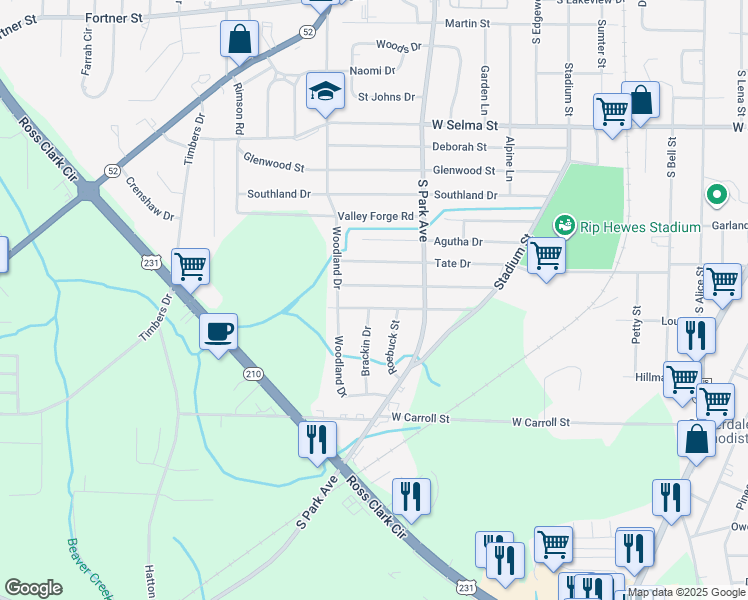 map of restaurants, bars, coffee shops, grocery stores, and more near 1209 Mendheim Dr in Dothan
