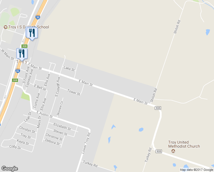 map of restaurants, bars, coffee shops, grocery stores, and more near 1109 East Main Street in Troy